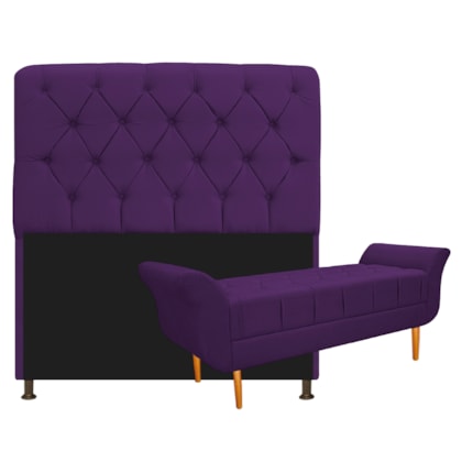 Kit Cabeceira Estofado Lady e Recamier Ari 195 cm King Size Suede Roxo - Amarena Móveis