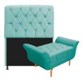 Kit Cabeceira Estofado Lady e Recamier Ari 90 cm Solteiro Suede Azul Turquesa - Amarena Móveis