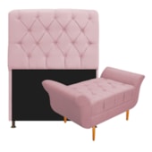 Kit Cabeceira Estofado Lady e Recamier Ari 90 cm Solteiro Suede Rosa Bebê - Amarena Móveis