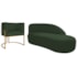 Kit Divã Luna 140cm Lado Direito e 01 Poltrona Base de Ferro Dourado Linho Verde