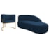 Kit Divã Luna 140cm Lado Direito e 01 Poltrona Base de Ferro Dourado Suede Azul Marinho