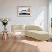 Kit Divã Luna 140cm Lado Direito e 01 Poltrona Base de Ferro Dourado Suede Bege