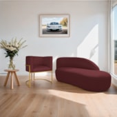 Kit Divã Luna 140cm Lado Direito e 01 Poltrona Base de Ferro Dourado Suede Bordo