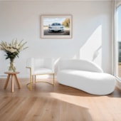 Kit Divã Luna 140cm Lado Direito e 01 Poltrona Base de Ferro Dourado Suede Branco
