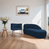 Kit Divã Luna 140cm Lado Direito e 01 Poltrona Base de Ferro Preto Suede Azul Marinho