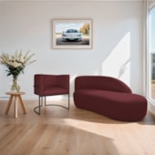 Kit Divã Luna 140cm Lado Direito e 01 Poltrona Base de Ferro Preto Suede Bordo
