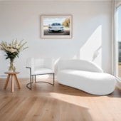 Kit Divã Luna 140cm Lado Direito e 01 Poltrona Base de Ferro Preto Suede Branco