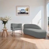 Kit Divã Luna 140cm Lado Direito e 01 Poltrona Base de Ferro Preto Suede Cinza