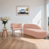 Kit Divã Luna 140cm Lado Direito e 01 Poltrona Base de Ferro Preto Suede Rose