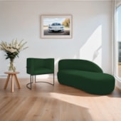 Kit Divã Luna 140cm Lado Direito e 01 Poltrona Base de Ferro Preto Suede Verde