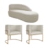 Kit Divã Luna 140cm Lado Direito e 02 Poltronas Base de Ferro Dourado Bouclé Bege