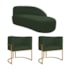 Kit Divã Luna 140cm Lado Direito e 02 Poltronas Base de Ferro Dourado Linho Verde