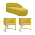 Kit Divã Luna 140cm Lado Direito e 02 Poltronas Base de Ferro Dourado Suede Amarelo