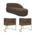Kit Divã Luna 140cm Lado Direito e 02 Poltronas Base de Ferro Dourado Suede Marrom