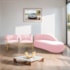 Kit Divã Luna 140cm Lado Direito e 02 Poltronas Base de Ferro Dourado Suede Rosa Bebe