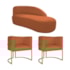 Kit Divã Luna 140cm Lado Direito e 02 Poltronas Base de Ferro Dourado Suede Terracota
