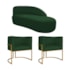 Kit Divã Luna 140cm Lado Direito e 02 Poltronas Base de Ferro Dourado Suede Verde