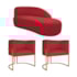 Kit Divã Luna 140cm Lado Direito e 02 Poltronas Base de Ferro Dourado Suede Vermelho