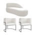 Kit Divã Luna 140cm Lado Direito e 02 Poltronas Base de Ferro Preto Bouclé Branco