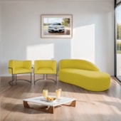 Kit Divã Luna 140cm Lado Direito e 02 Poltronas Base de Ferro Preto Suede Amarelo