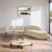 Kit Divã Luna 140cm Lado Direito e 02 Poltronas Base de Ferro Preto Suede Bege