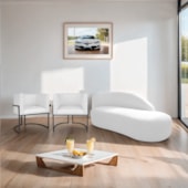 Kit Divã Luna 140cm Lado Direito e 02 Poltronas Base de Ferro Preto Suede Branco
