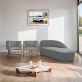 Kit Divã Luna 140cm Lado Direito e 02 Poltronas Base de Ferro Preto Suede Cinza