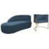 Kit Divã Luna 140cm Lado Esquerdo e 01 Poltrona Base de Ferro Dourado Linho Azul Royal