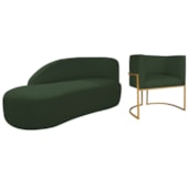 Kit Divã Luna 140cm Lado Esquerdo e 01 Poltrona Base de Ferro Dourado Linho Verde