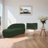 Kit Divã Luna 140cm Lado Esquerdo e 01 Poltrona Base de Ferro Dourado Linho Verde