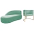 Kit Divã Luna 140cm Lado Esquerdo e 01 Poltrona Base de Ferro Dourado Suede Azul Tiffany