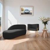 Kit Divã Luna 140cm Lado Esquerdo e 01 Poltrona Base de Ferro Dourado Suede Preto