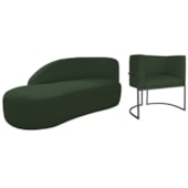 Kit Divã Luna 140cm Lado Esquerdo e 01 Poltrona Base de Ferro Preto Linho Verde