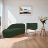 Kit Divã Luna 140cm Lado Esquerdo e 01 Poltrona Base de Ferro Preto Linho Verde