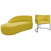 Kit Divã Luna 140cm Lado Esquerdo e 01 Poltrona Base de Ferro Preto Suede Amarelo