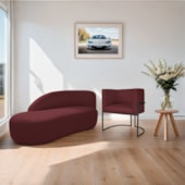 Kit Divã Luna 140cm Lado Esquerdo e 01 Poltrona Base de Ferro Preto Suede Bordo