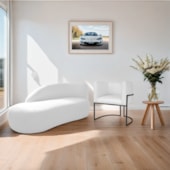 Kit Divã Luna 140cm Lado Esquerdo e 01 Poltrona Base de Ferro Preto Suede Branco