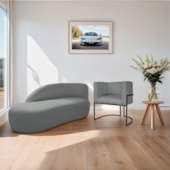 Kit Divã Luna 140cm Lado Esquerdo e 01 Poltrona Base de Ferro Preto Suede Cinza