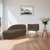 Kit Divã Luna 140cm Lado Esquerdo e 01 Poltrona Base de Ferro Preto Suede Marrom