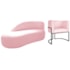 Kit Divã Luna 140cm Lado Esquerdo e 01 Poltrona Base de Ferro Preto Suede Rosa Bebe