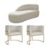 Kit Divã Luna 140cm Lado Esquerdo e 02 Poltronas Base de Ferro Dourado Bouclé Bege