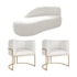 Kit Divã Luna 140cm Lado Esquerdo e 02 Poltronas Base de Ferro Dourado Bouclé Branco