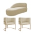 Kit Divã Luna 140cm Lado Esquerdo e 02 Poltronas Base de Ferro Dourado Suede Bege