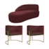 Kit Divã Luna 140cm Lado Esquerdo e 02 Poltronas Base de Ferro Dourado Suede Bordo