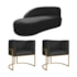 Kit Divã Luna 140cm Lado Esquerdo e 02 Poltronas Base de Ferro Dourado Suede Preto