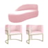 Kit Divã Luna 140cm Lado Esquerdo e 02 Poltronas Base de Ferro Dourado Suede Rosa Bebe