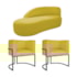 Kit Divã Luna 140cm Lado Esquerdo e 02 Poltronas Base de Ferro Preto Suede Amarelo
