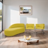 Kit Divã Luna 140cm Lado Esquerdo e 02 Poltronas Base de Ferro Preto Suede Amarelo