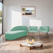 Kit Divã Luna 140cm Lado Esquerdo e 02 Poltronas Base de Ferro Preto Suede Azul Ciano