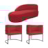 Kit Divã Luna 140cm Lado Esquerdo e 02 Poltronas Base de Ferro Preto Suede Vermelho
